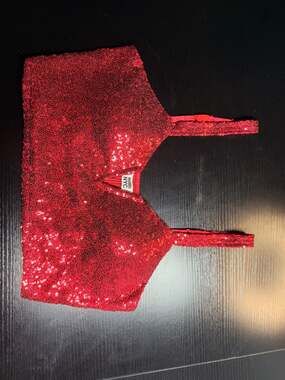 Madden NYC Red Sequin V-Neck Crop Top with Smocked Back